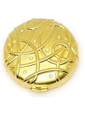 Gold Decorative Compact Mirror with Rhinestone Accents